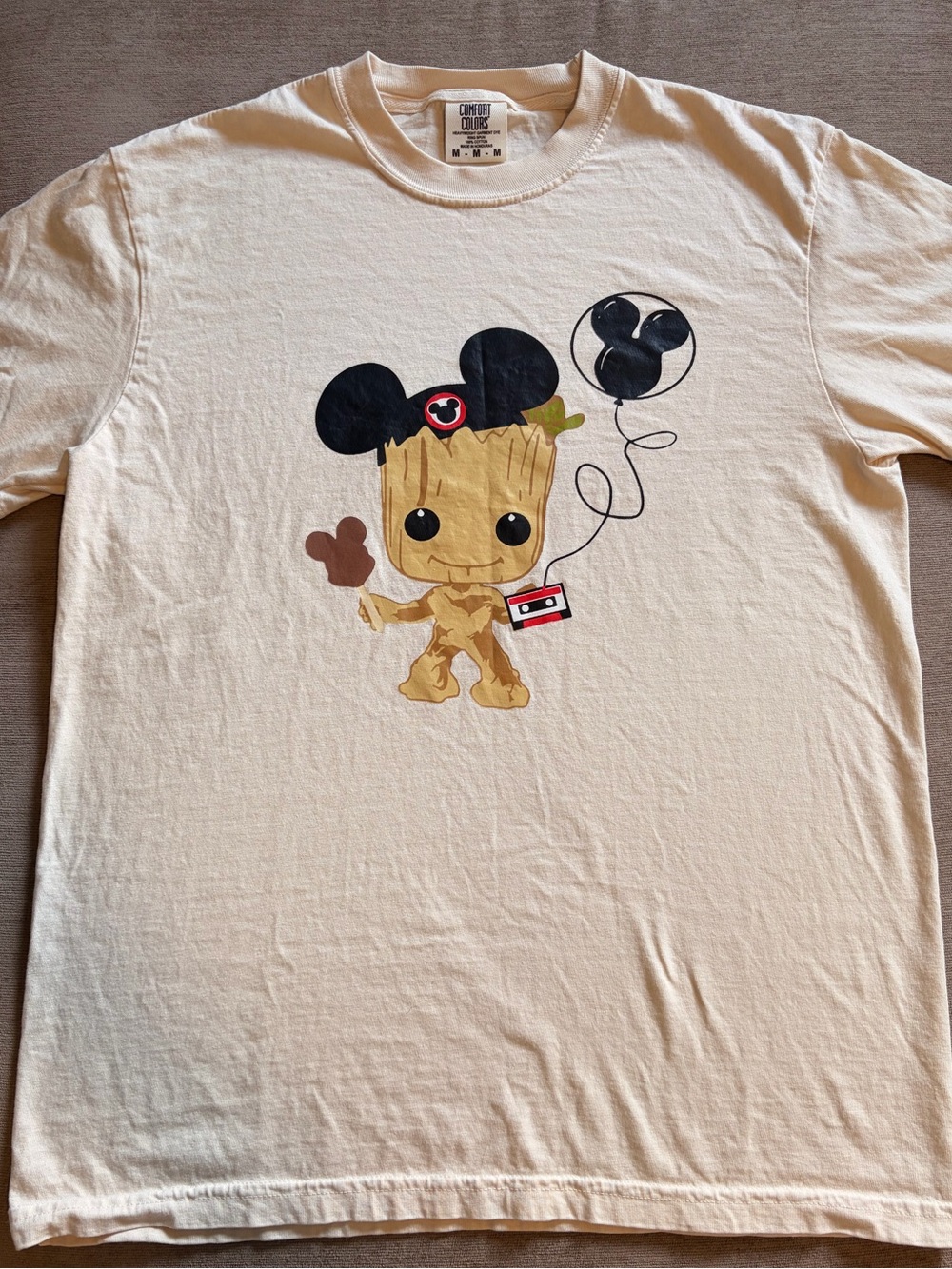 Comfort Colors Cream Kids Groot with Black Mouse Ears Graphic Tee
